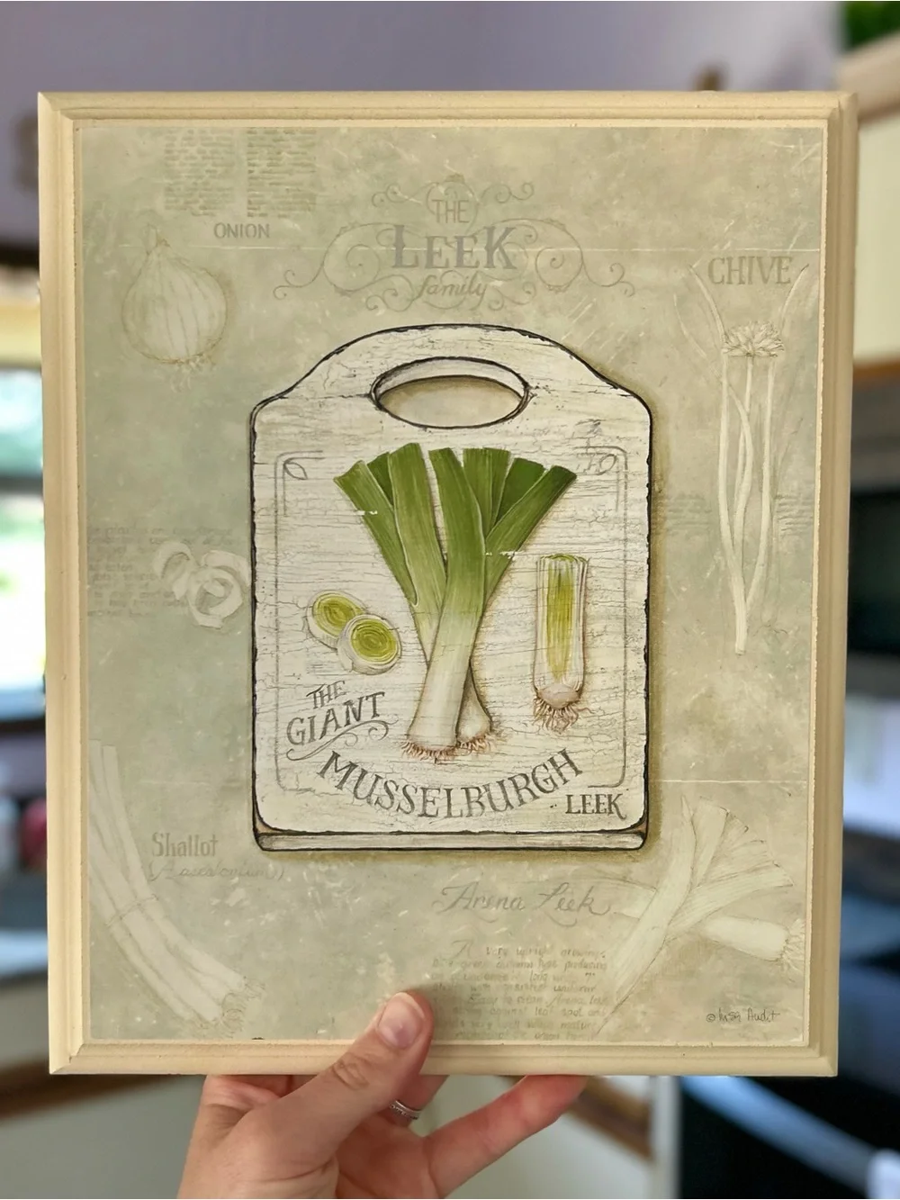 Set of 2 Framed Kitchen Plaques Garlic & Leek On Cuttingboards 8x10 Wall Decor